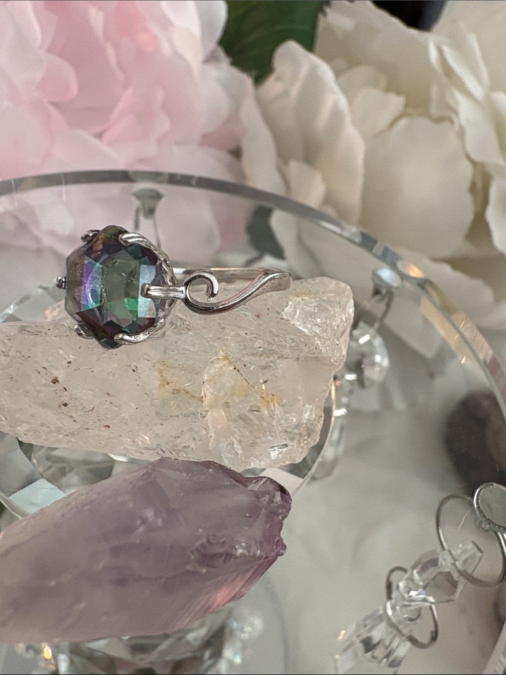 925 Purple Mystic Topaz Hexagon Ring on rare setting. Not bend. Original